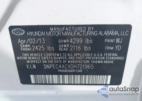2013 Hyundai Sonata Limited from USA, damaged, VIN 5NPEC4ACXDH721965